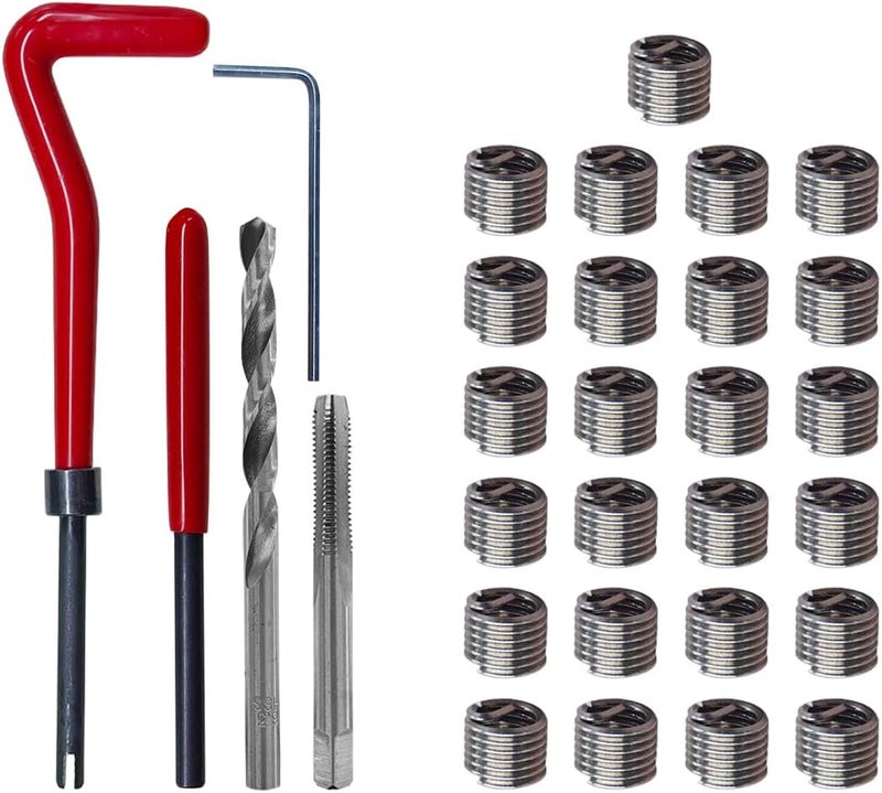 BDZMC 30PCS M6 x 1.0mm Thread Repair Insert Kit, Metric Helicoil Kit Compatible Hand Tool Set, M6 Thread Repair Kit Stainless Steel Helicoil Inserts Set for Auto Repairing - Image 1